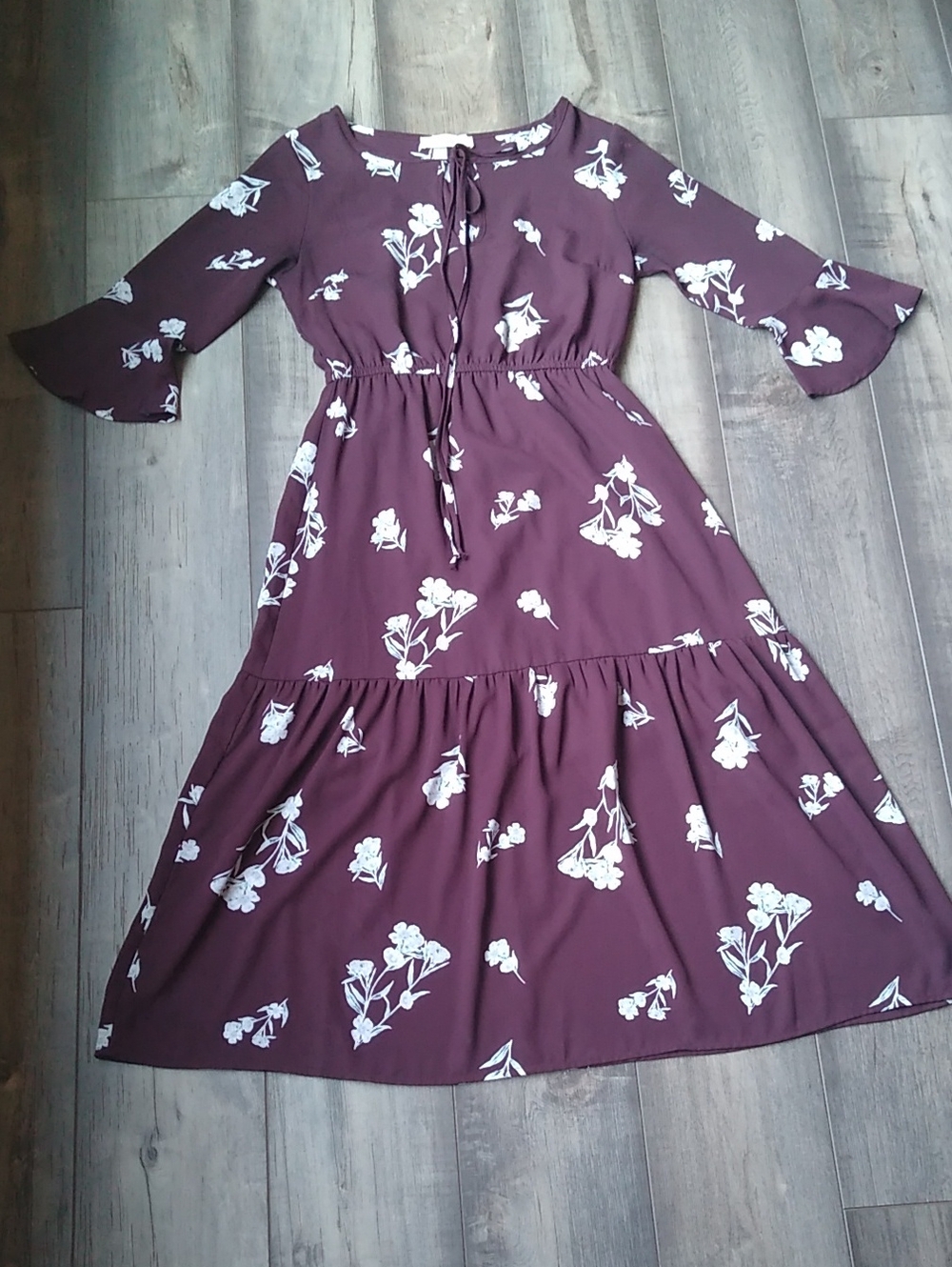 Women's Plum Floral Maxi Dress with White Print